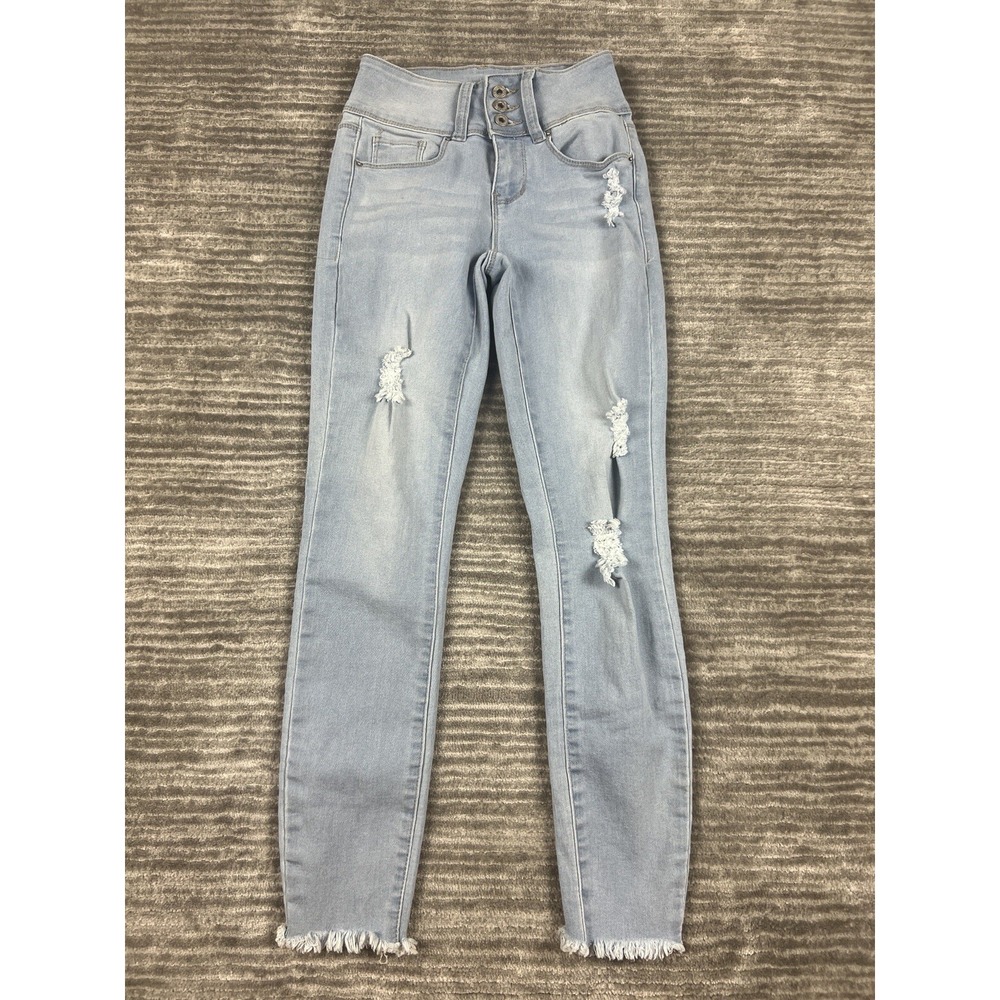 California Vintage Skinny Jeans Womens 25 Light Blue Distressed High Rise P826CV